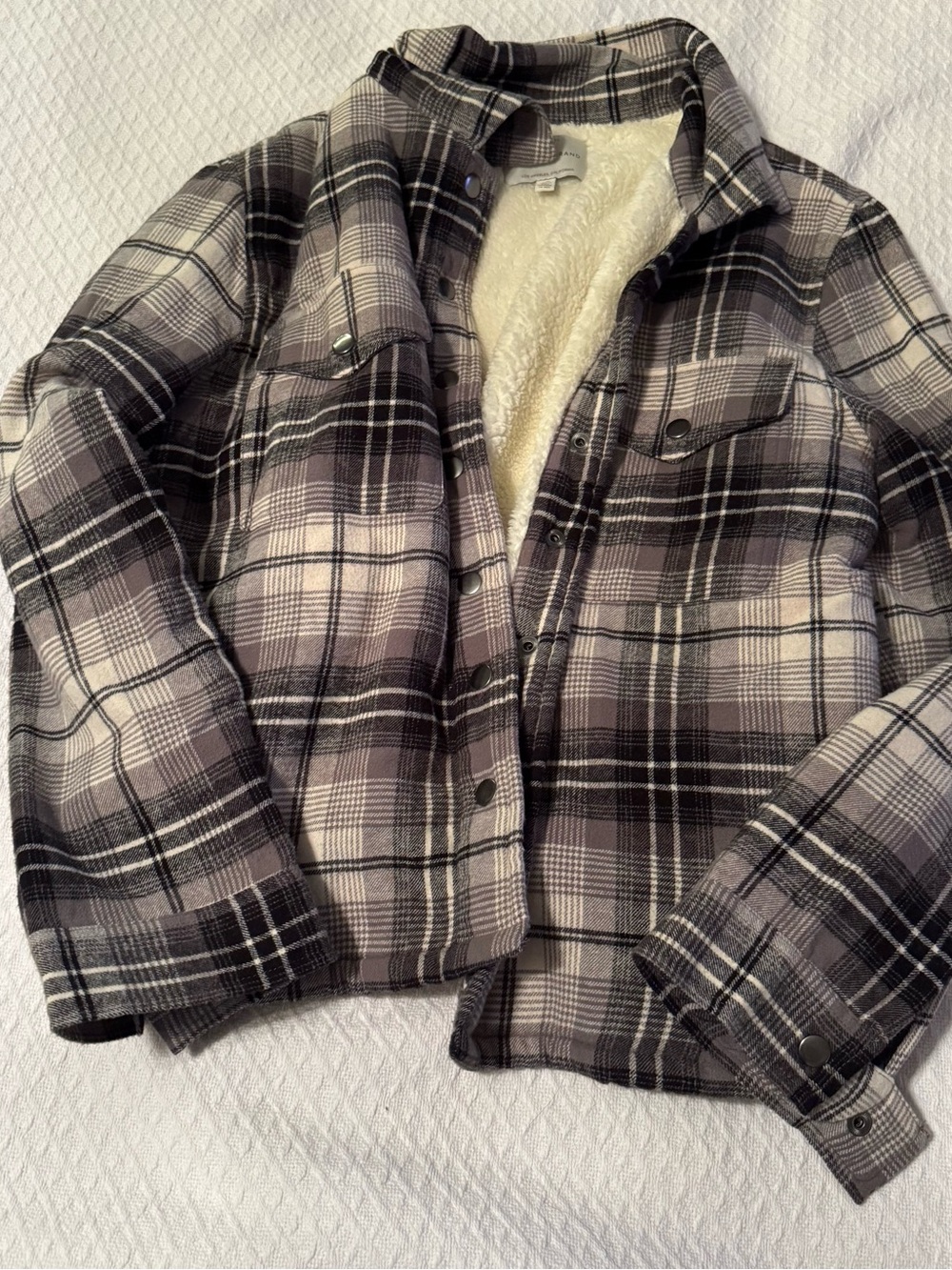 Lucky Brand black and white plaid flannel jacket with sherpa lining